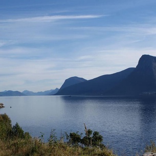 Holyday home (2016-built) with view plot beyond Fjord and Mountains.