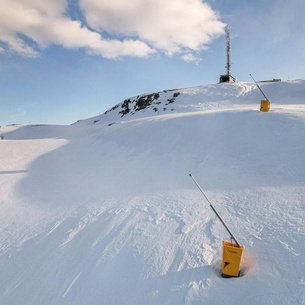 Mountain hut on the alpine slopes of Kvitfjell.